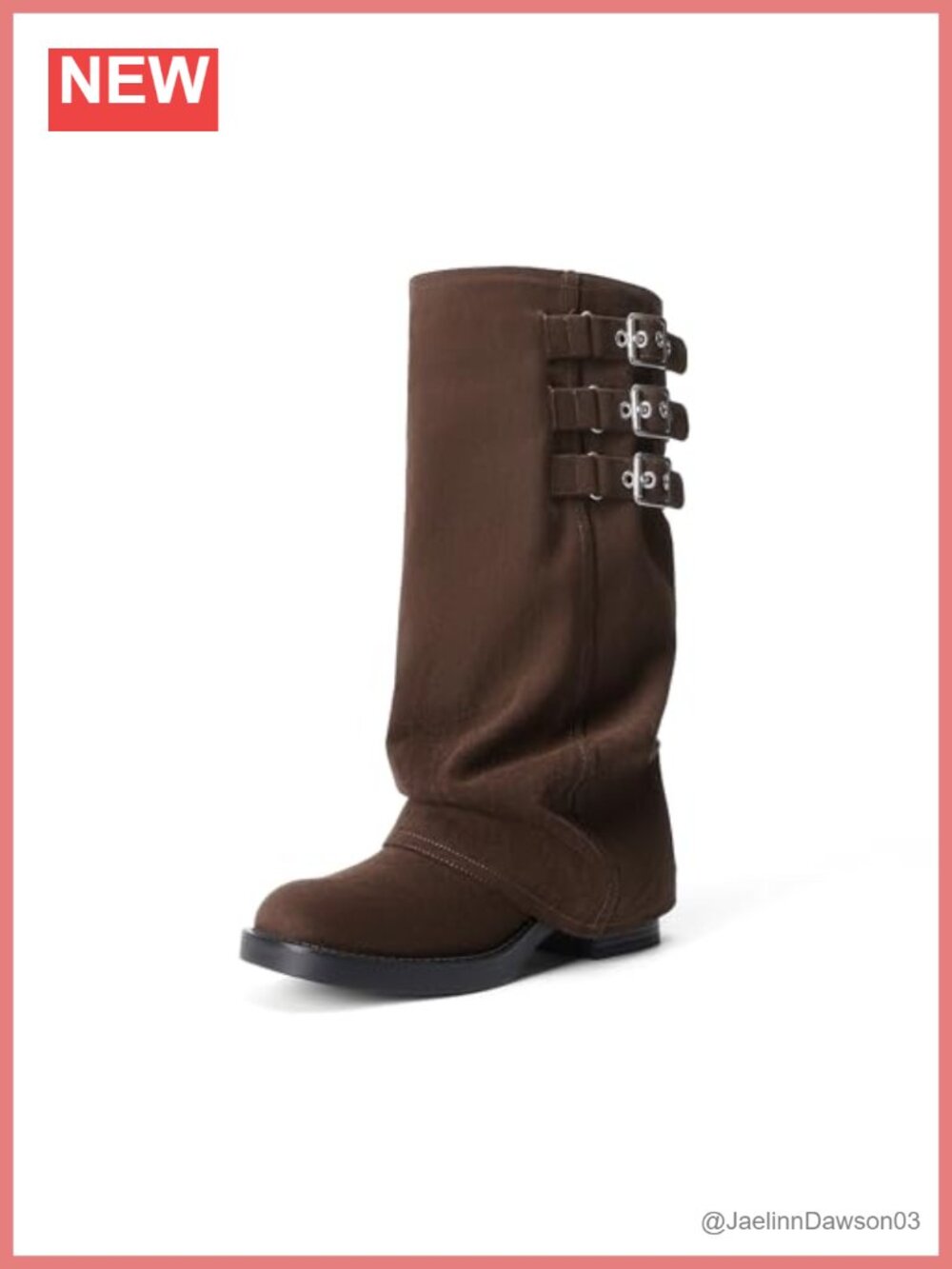 Fold-Over Knee High Boots Square Toe Chunky Heel Pull-On Faux Suede